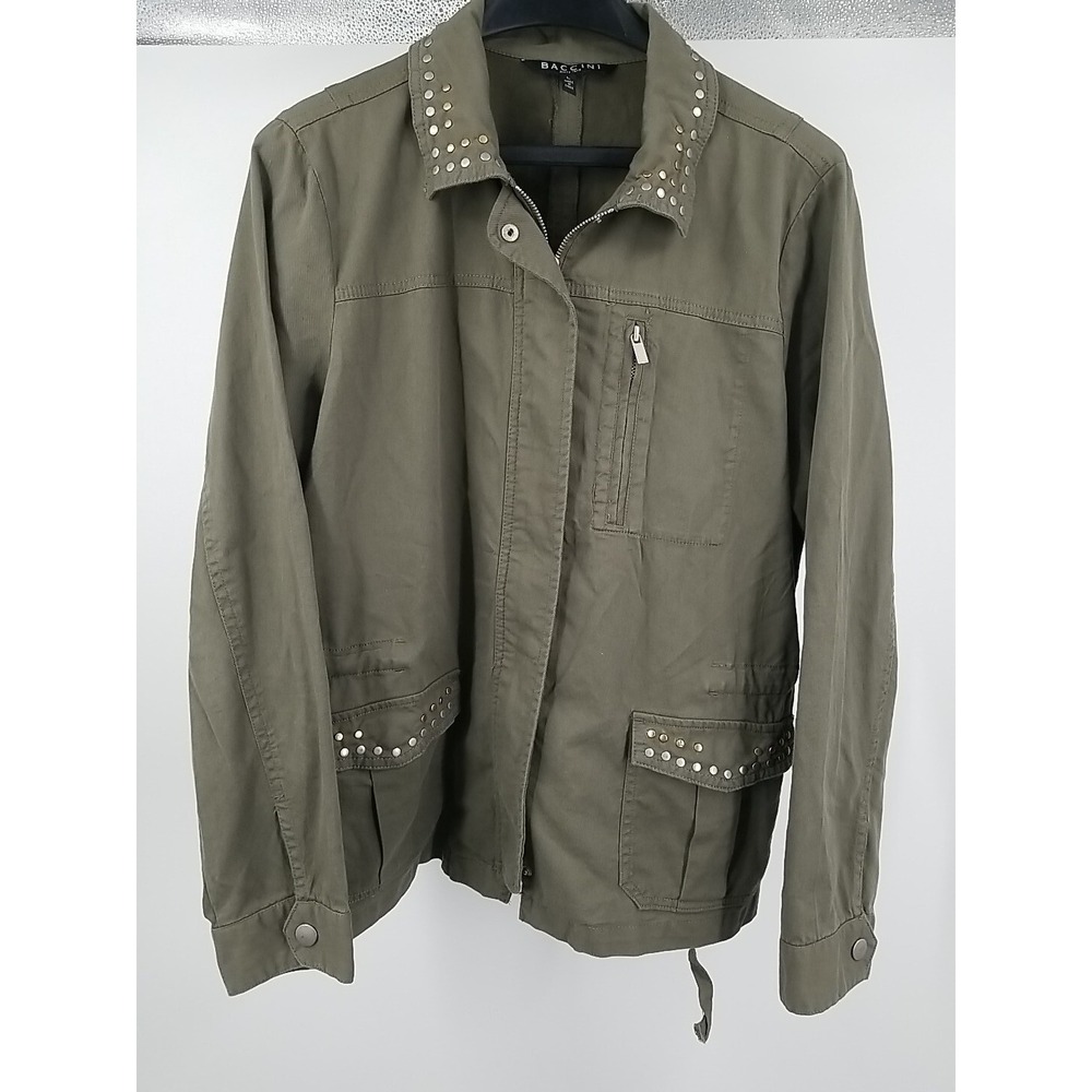 Baccini Womens Large Green Studded Utility Jacket Full Zip Long Sleeve L